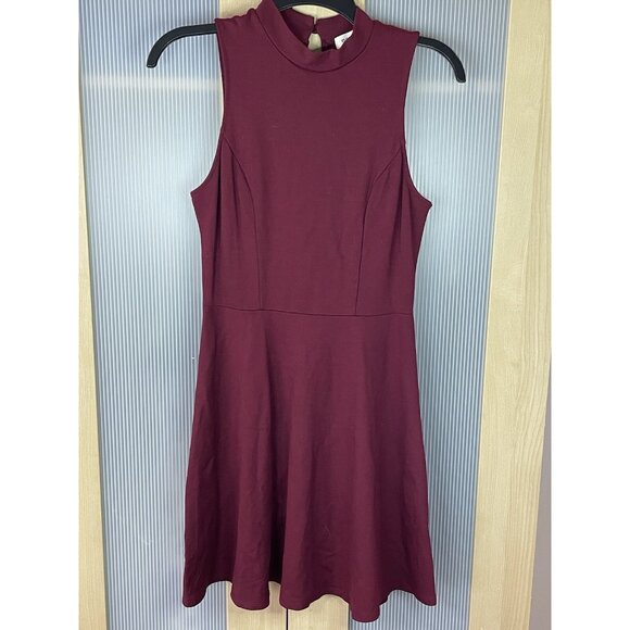 Monteau Anthropologie dress Sz M Burgundy Fall Skater Casual party Work School - Picture 2 of 3